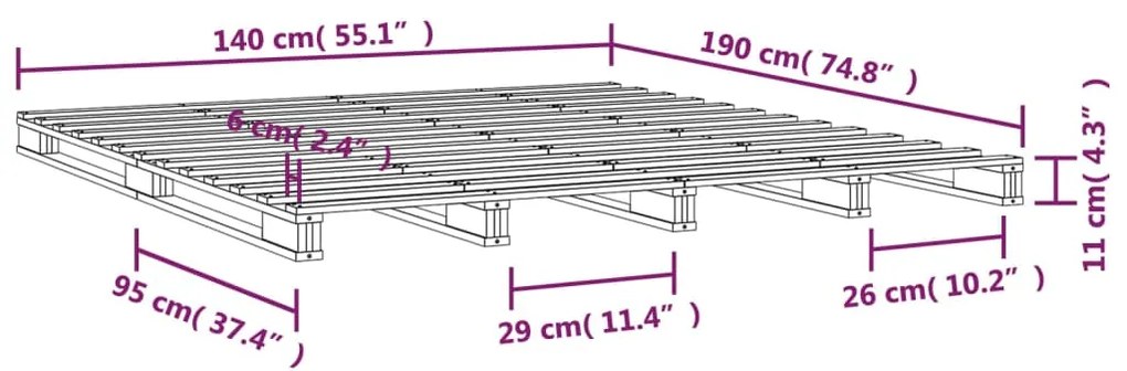 Letto a Pallet Nero 140x190 cm in Legno Massello di Pino