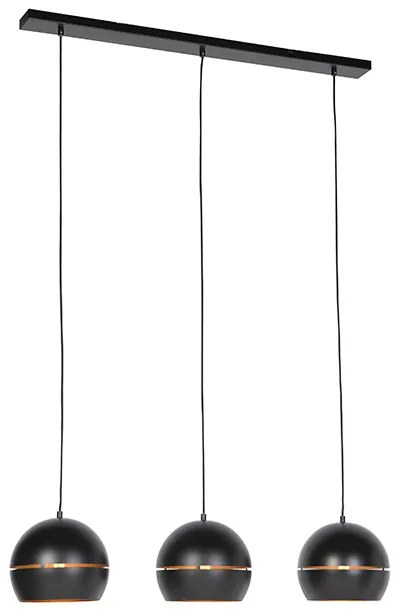 Lampada a sospensione intelligente nera con interno dorato 3 luci incl. Wifi ST64 - Buell