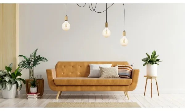 Lampadario a sospensione con filo MIROS 3xE27/60W/230V ragno nero/oro