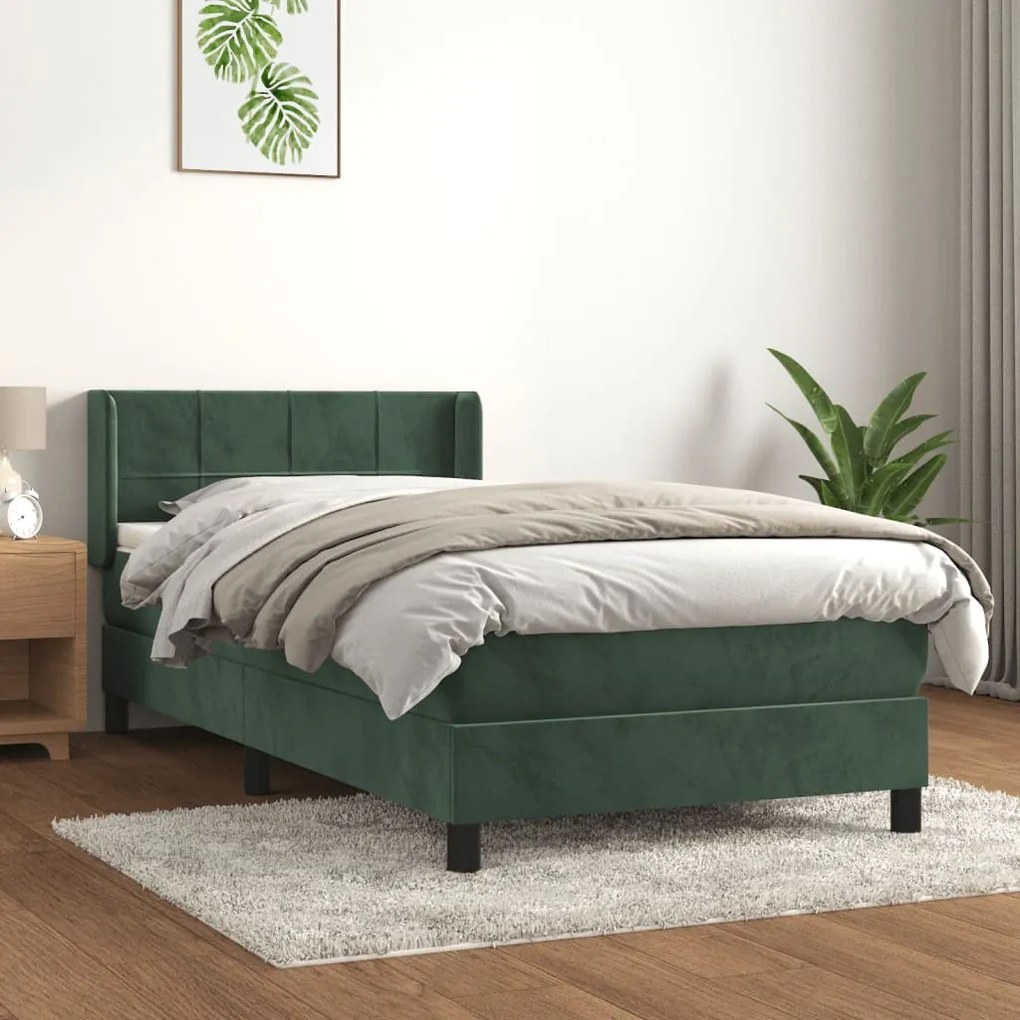 Giroletto A Molle Con Materasso Verde Scuro 90x200 Cm Velluto /