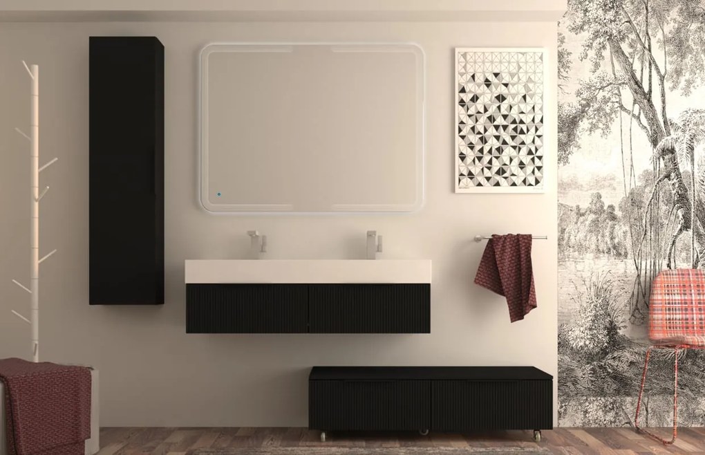 Mobile da bagno sotto lavabo BADEN HAUS Modula nero laccato opaco L 120 x H 25 x P 44 cm 1 cassetto, lavabo non incluso
