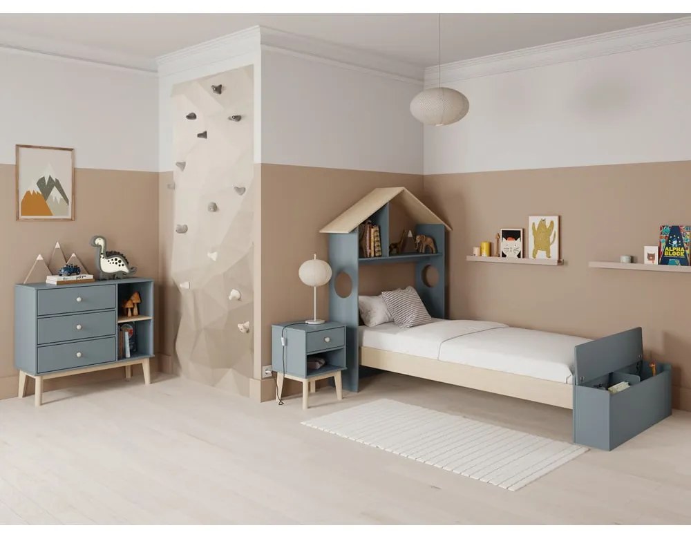 Letto per bambini in pino verde/naturale con contenitore 90x190 cm Odessa - Marckeric