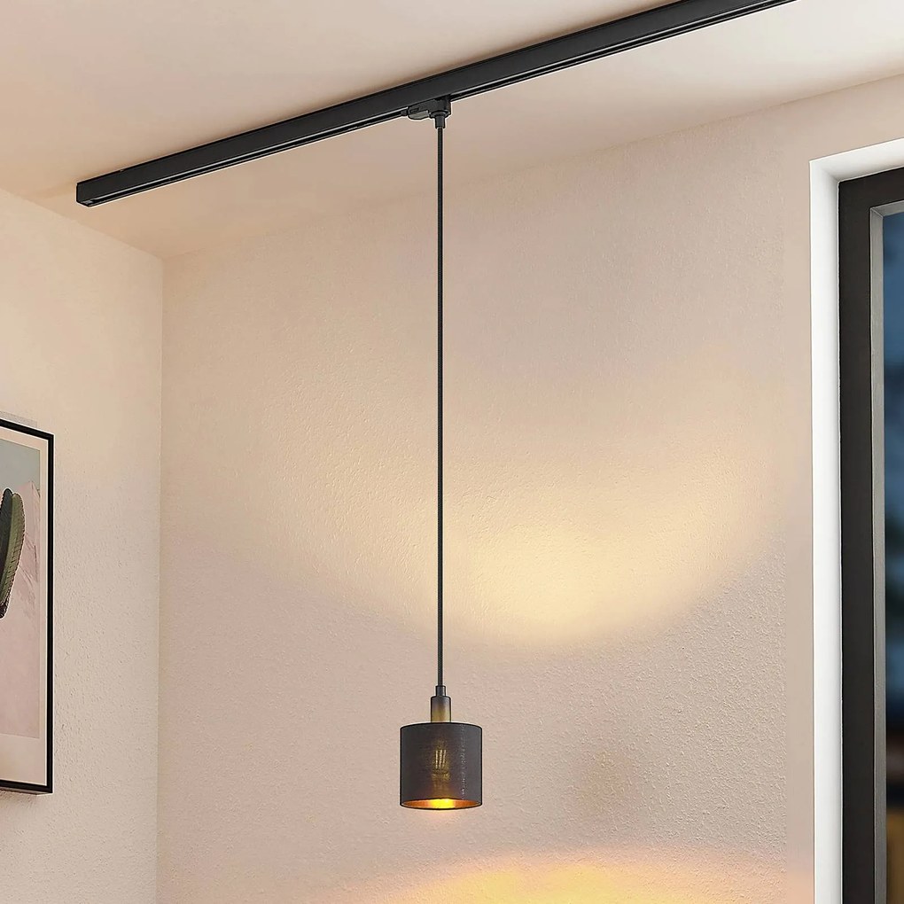 Arcchio Heleni a sospensione binario nero-oro 12cm, Nero, Soggiorno / Sala da pranzo, Tessuto / Stoffa / Seta, Moderno