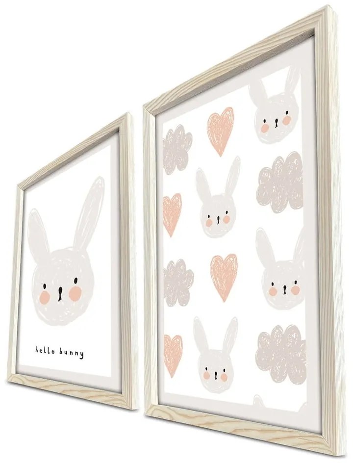 Quadri per bambini in set di 2 pezzi 38x53 cm Hello Bunny - Wallity