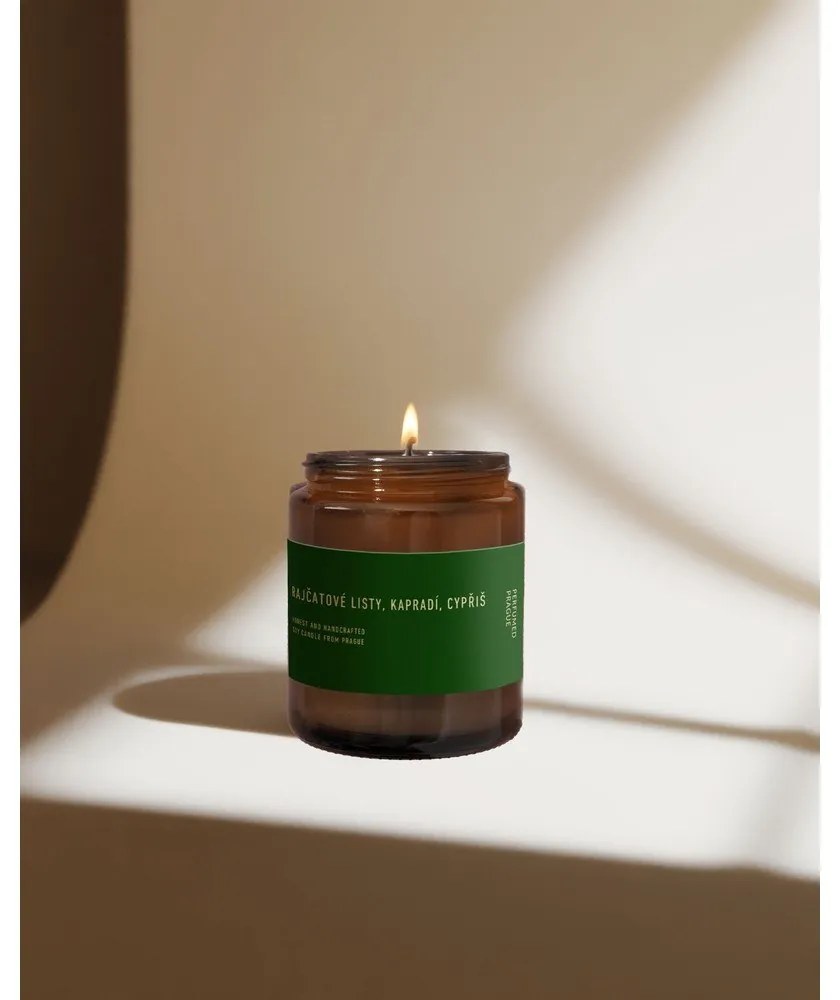 Candela in cera di soia profumata #80 Tomato Leaf, Cypress, Fern – Perfumed Prague