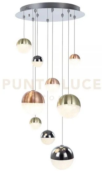 Lampada a sospensione atomo 9 luci, colori misti oro rame e cromo, ...