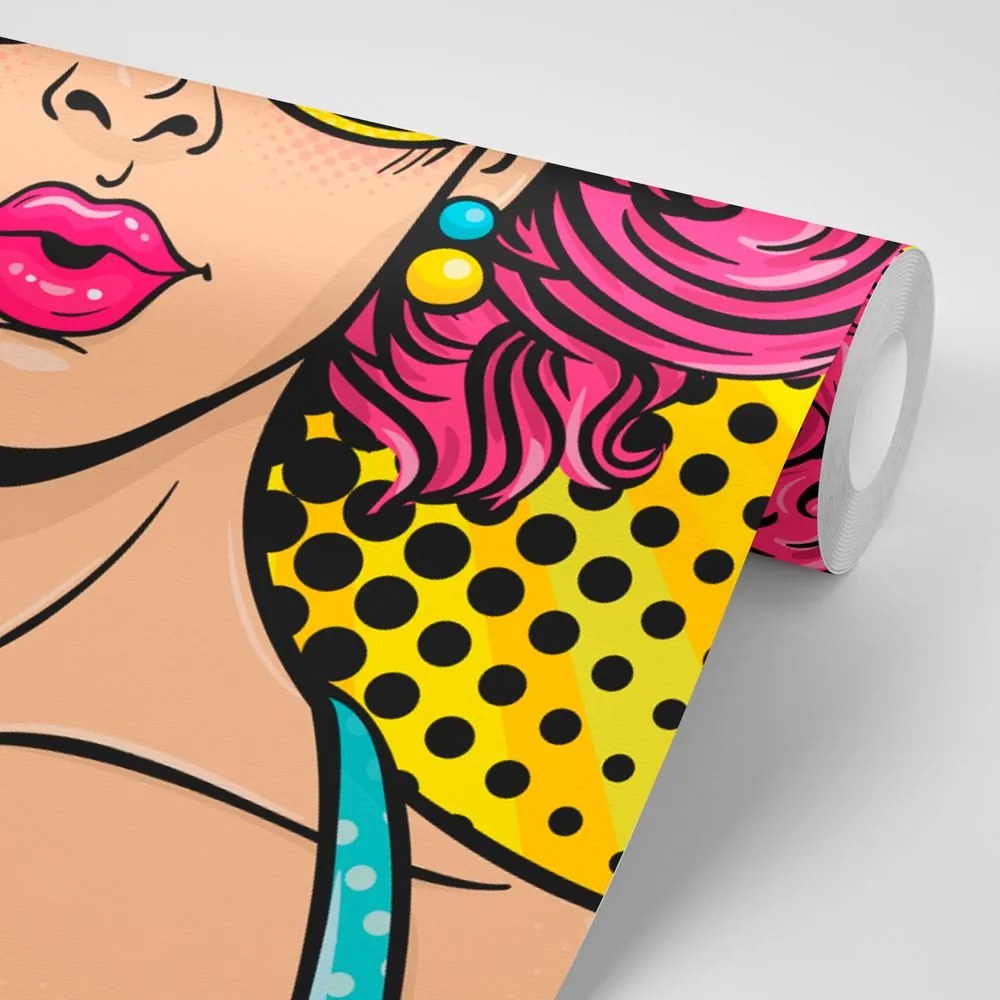 Carta da parati – Donna con capelli rosa