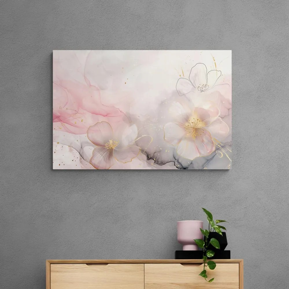Quadro su tela – Fiori eleganti con tocco rosa-oro