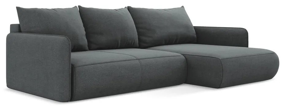 Divano angolare grigio allungabile/con contenitore (con penisola a destra) Nanea – Makamii