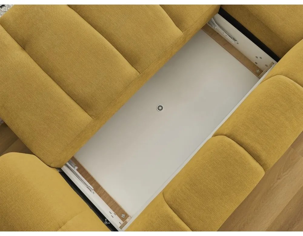 Divano angolare color senape allungabile e con contenitore (penisola a sinistra/chaise lounge) con rivestimento in ciniglia Fuji – Bobochic Paris