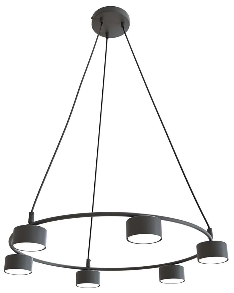 Lampadario Moderno 6 Luci Odin In Acciaio Nero Ad Anello E Cilindri