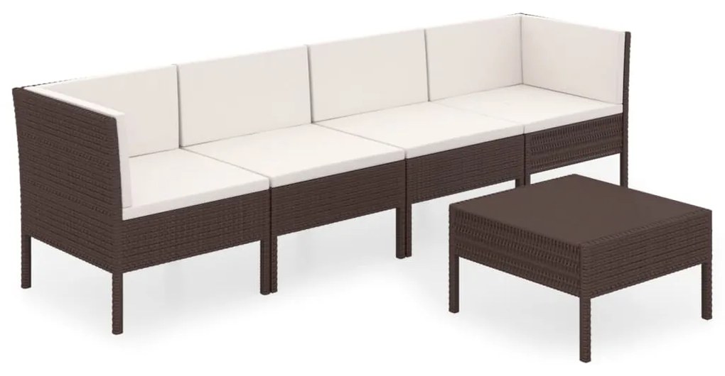 Set divani da giardino 5 pz con cuscini in polyrattan marrone