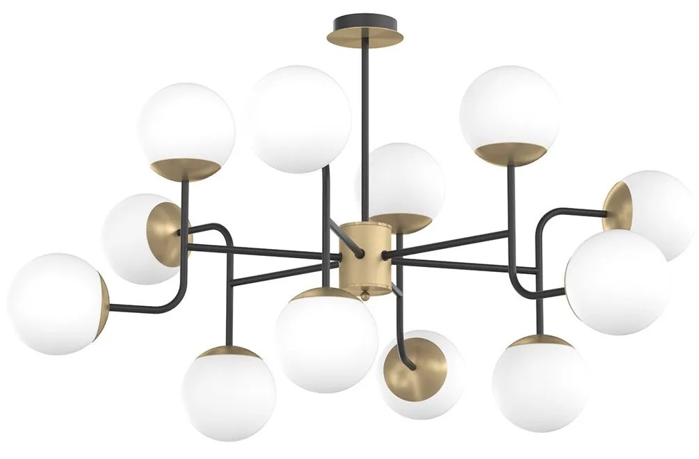 Lampadario Moderno Clear Metallo Nero E Ottone Vetro Bianco 12 Luci E27