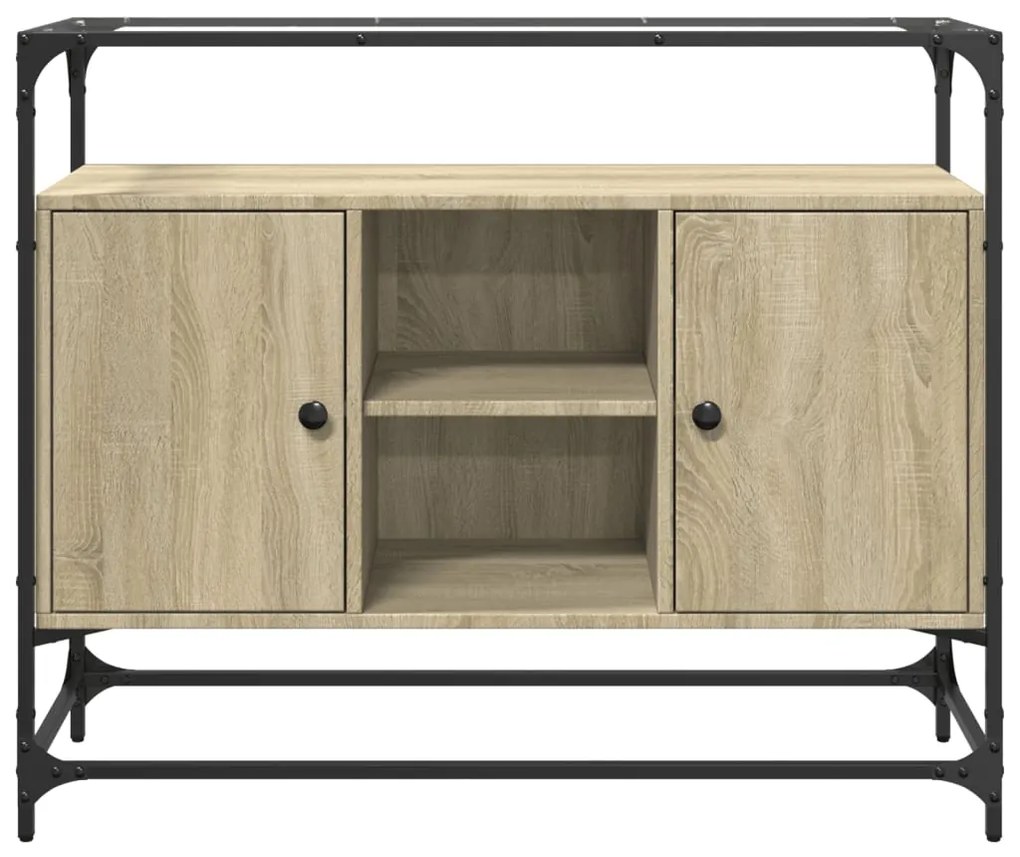 Credenza piano vetro rovere sonoma 98x35x81cm legno multistrato