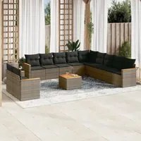 Set Divani da Giardino 12 pz con Cuscini Grigio in Polyrattan 3226137