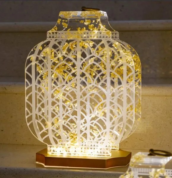 Lanterna atena media trasparente e oro in cristallo acrilico led na...