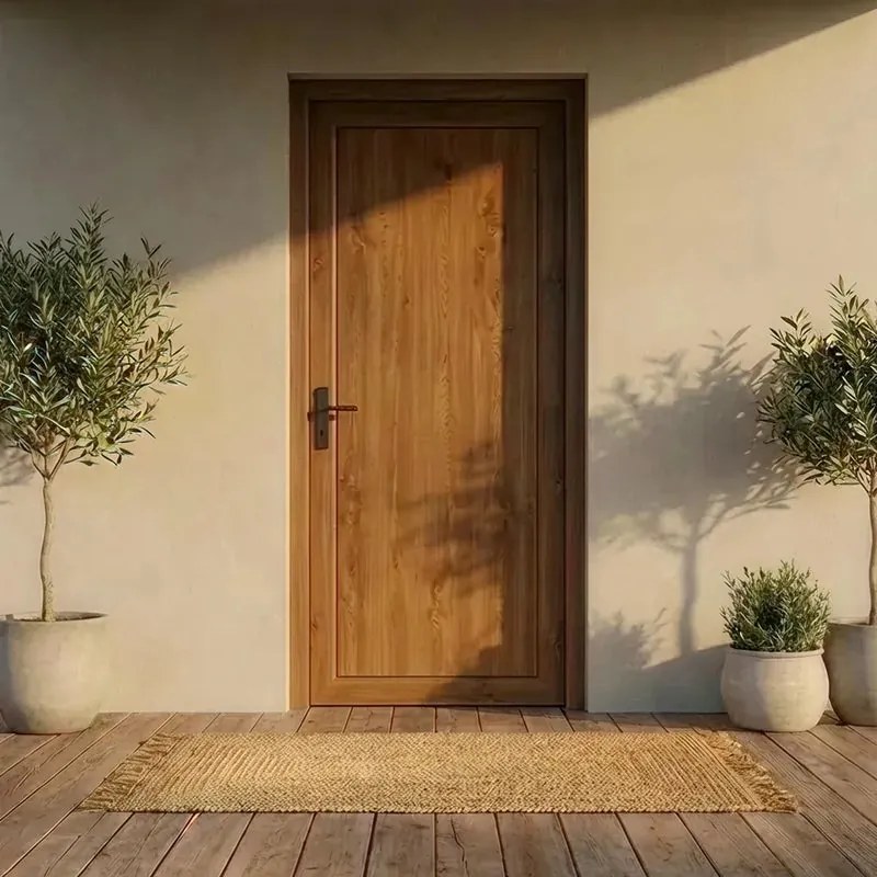 Portoncino d'ingresso Base L 90 x H 210 cm in PVC noce, apertura spingere a destra, falso telaio non incluso