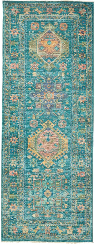 Samarkand Tappeto 80x200 Verde (Pakistan) Annodato A Mano