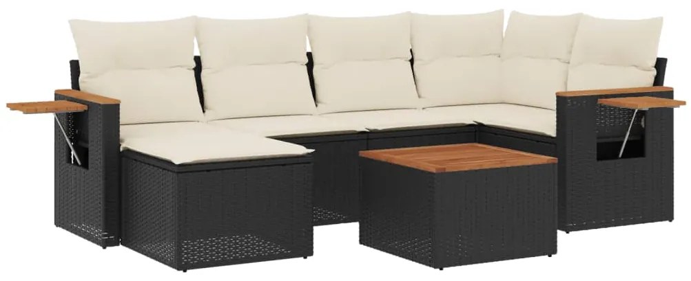 Set Divani da Giardino con Cuscini 7pz Nero Polyrattan