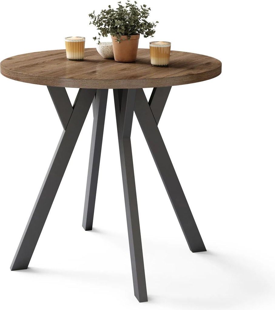 ALMO 80 Noce Elegante/gambe nere - TAVOLO ROTONDO CON GAMBE A Y LOFT/INDUSTRIALE PER CUCINA SOGGIORNO O SALA DA PRANZO