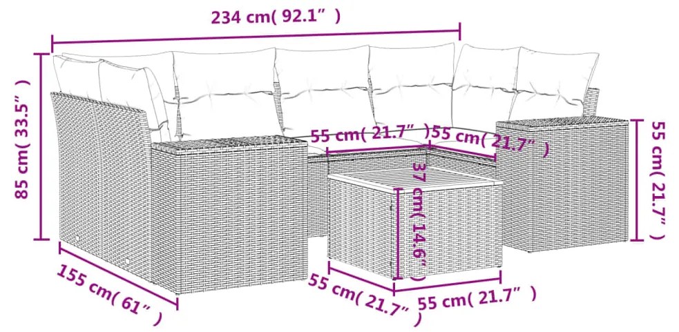 Set divani da giardino 7 pz con cuscini beige in polyrattan