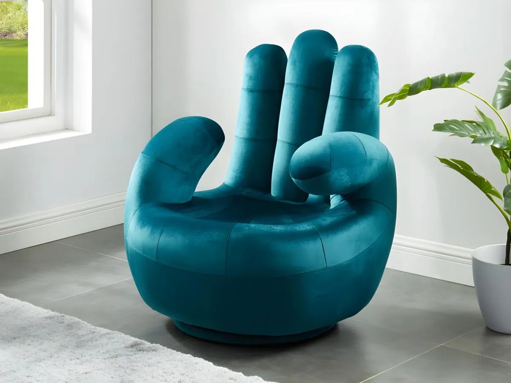 Poltrona a forma di mano girevole in velluto Verde petrolio petrolio - CATCHY