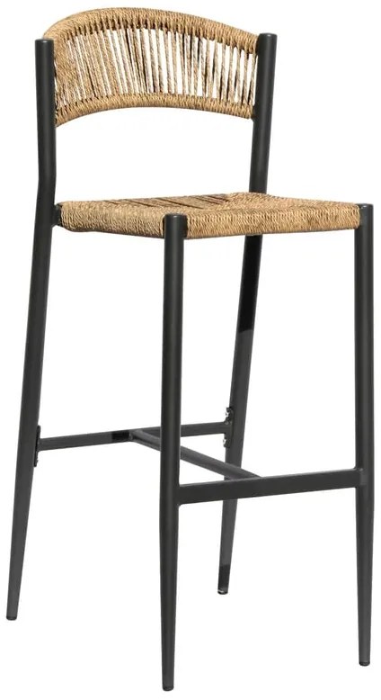 Sgabello da giardino in alluminio antracite con seduta in rattan sintetico marrone