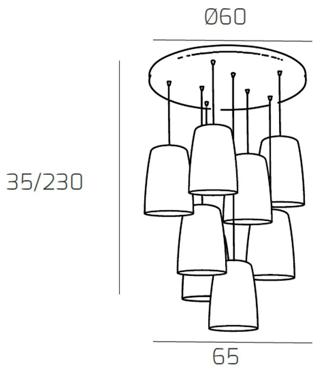 Sospensione Contemp. Rosone Tondo Shaded Metallo Cromo Vetro Rame 8 Luci E27