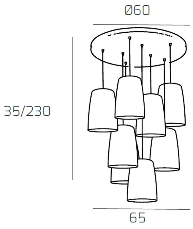 Sospensione Contemp. Rosone Tondo Shaded Metallo Cromo Vetro Rame 8 Luci E27