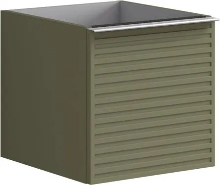 Cassettiera Pixel con 2 cassetti (1 interno) frontale Stripes laccato opaco verde salvia e maniglia alluminio brillante L.40 H.40 P.45,5 cm.