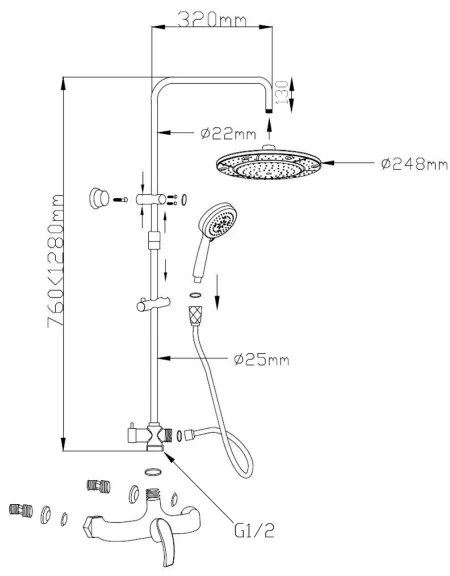 Aqualine - Set doccia con miscelatore KASIOPEA, cromo lucido