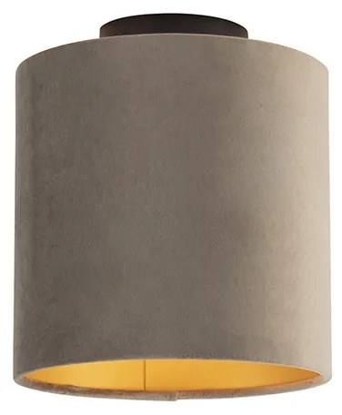 Plafoniera con paralume in velluto color tortora con oro 20 cm - Combi nero