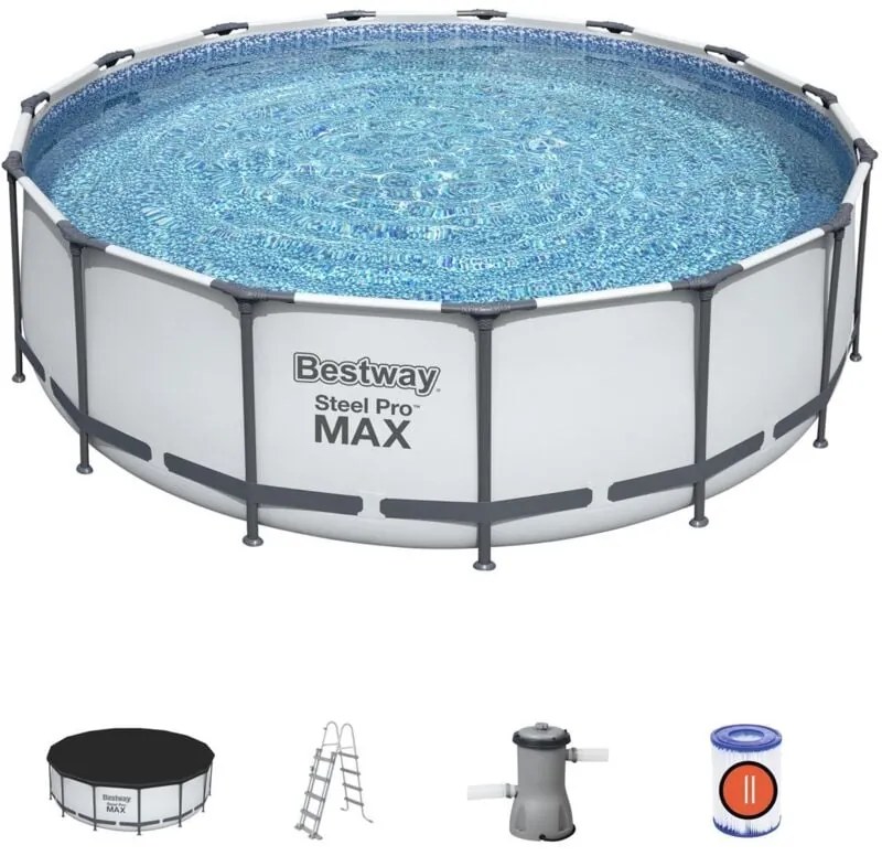 Bestway 56438 Frame Pool Steel Pro Set 457x122 cm Pompa di Filtraggio Scala