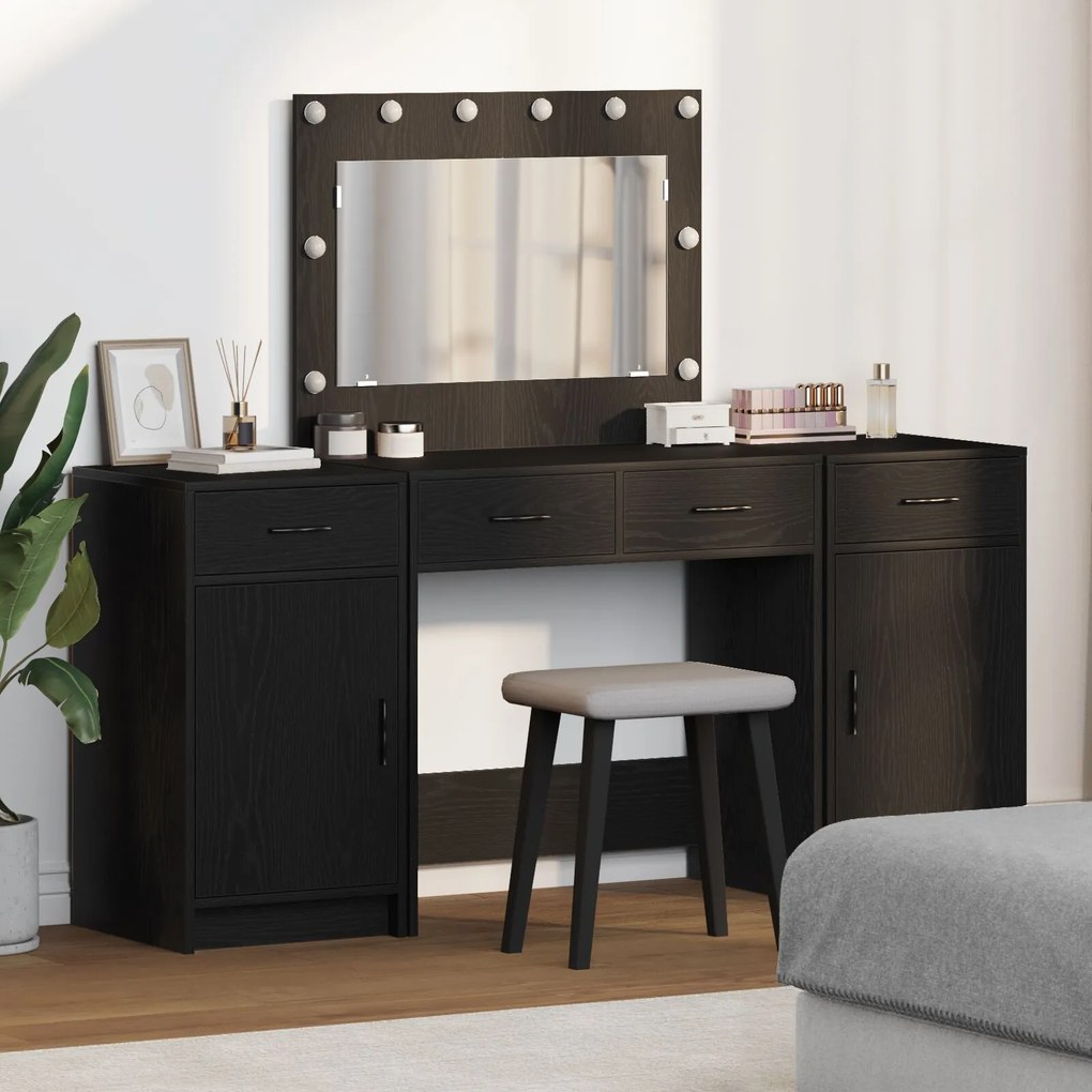 Set da toeletta in 3 pezzi con led in legno nero