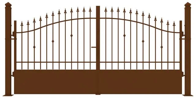 Cancello manuale battente Civetta in ferro, apertura centrale, L 358.5, H 150-180 cm, di colore ruggine