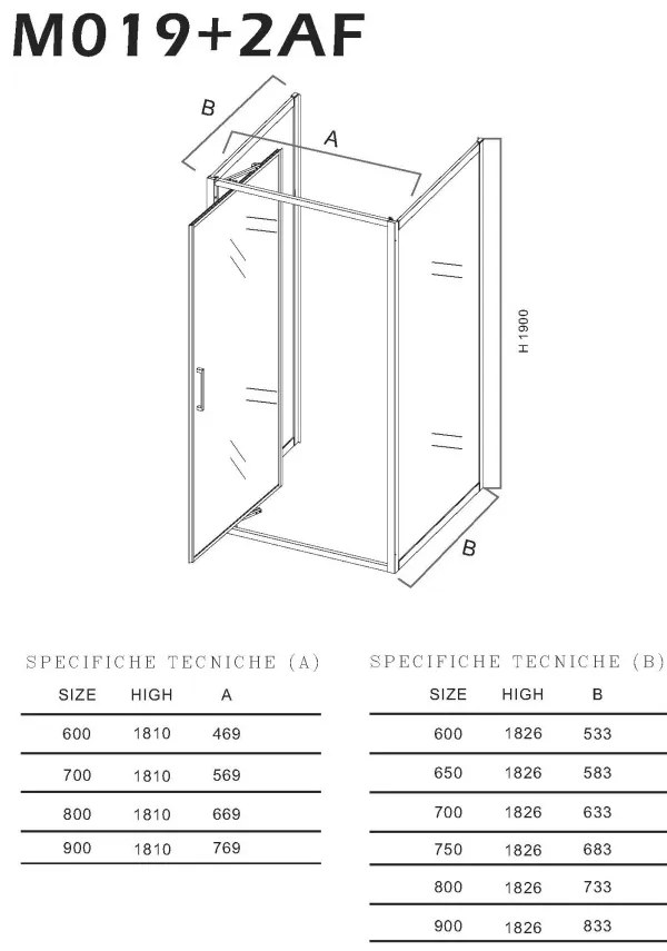 Box Doccia Cristallo 6mm 3 lati 2 fisso piu' Porta rototraslante reversibile (trasparente/opaco) 90x60x90xh190 cm trasparente