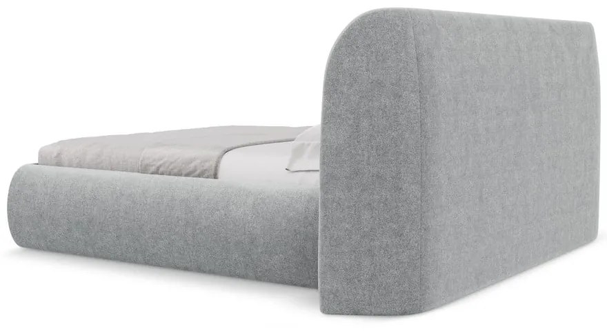 Letto matrimoniale imbottito grigio chiaro con contenitore con griglia 180x200 cm Hauke - Makamii