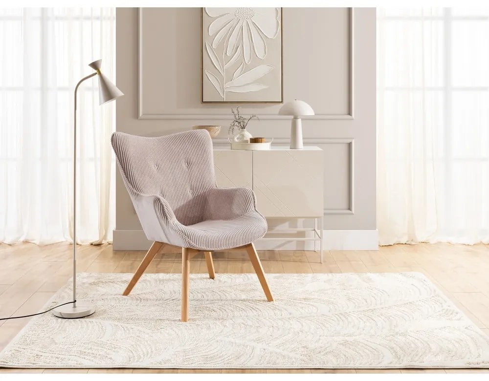 Poltrona con poggiapiedi rosa chiaro con rivestimento in velluto a coste Niko – Ropez