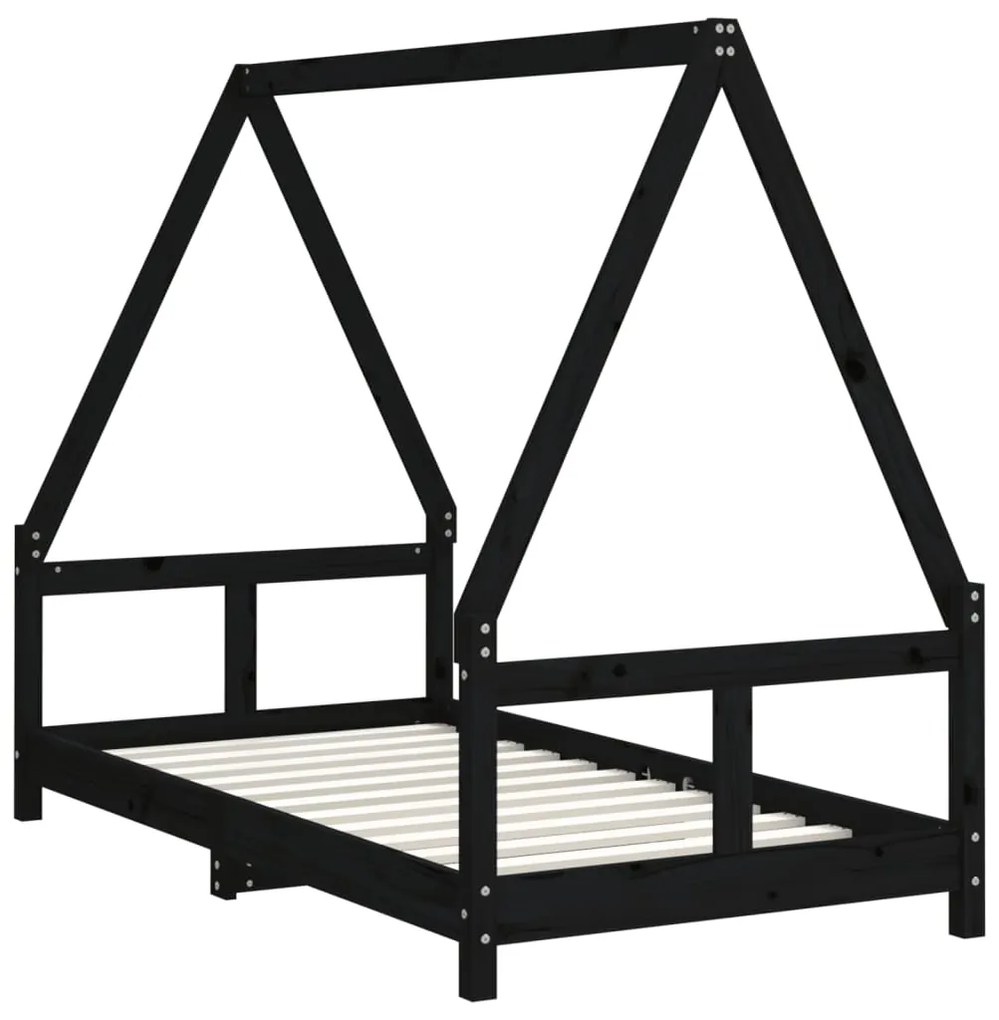 Giroletto per bambini nero 80x160 cm in legno massello di pino