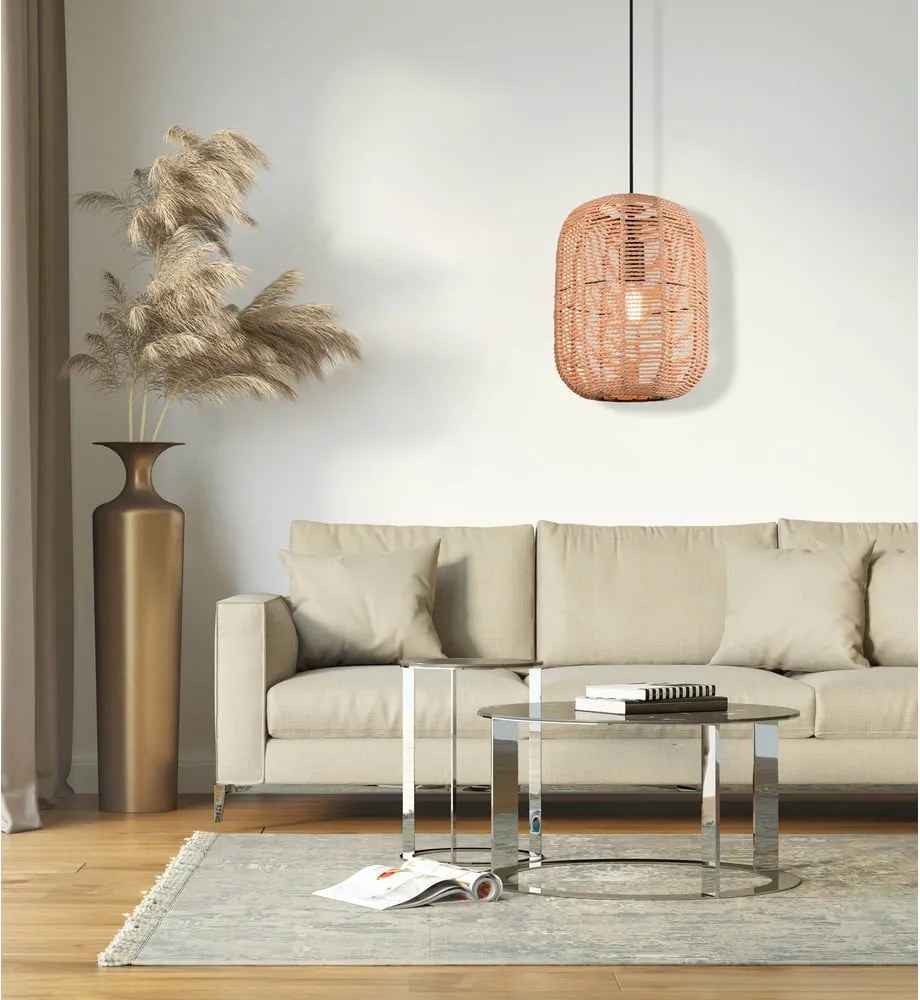 Lampadario marrone chiaro con paralume in tessuto ø 35 cm Runa - Trio