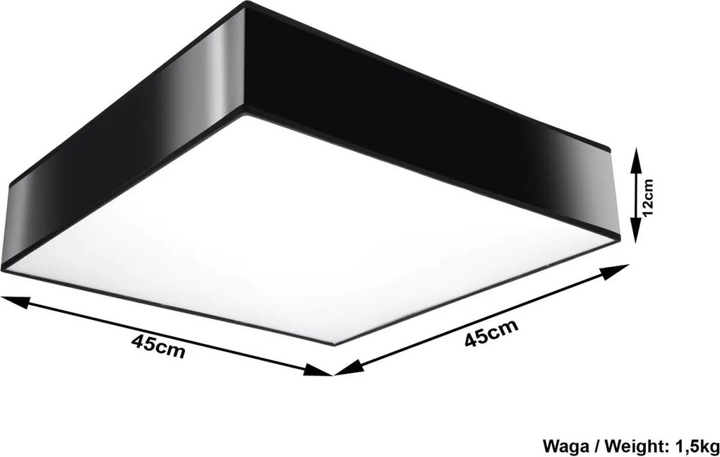 Plafoniera Quadrata da Soffitto in PVC 3xE27 HORUS 45 Nera da interno