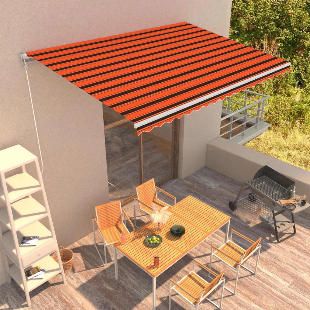Tenda Da Sole Retrattile Manuale 450x300 Cm Arancione E Marrone /