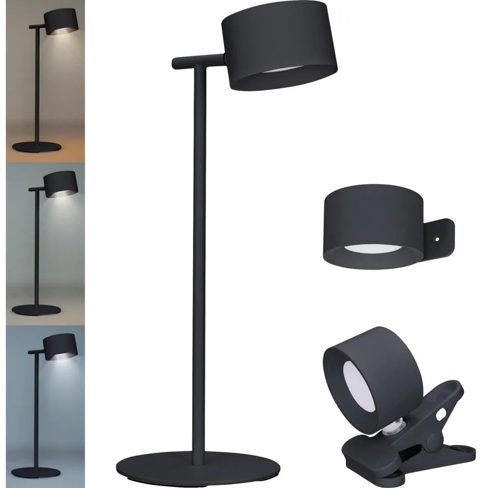 Solight WO68-B-LED Lampada ricaricabile dimmerabile 3in1 LED/4W/2000 mAh 3000/4000/6500K nero