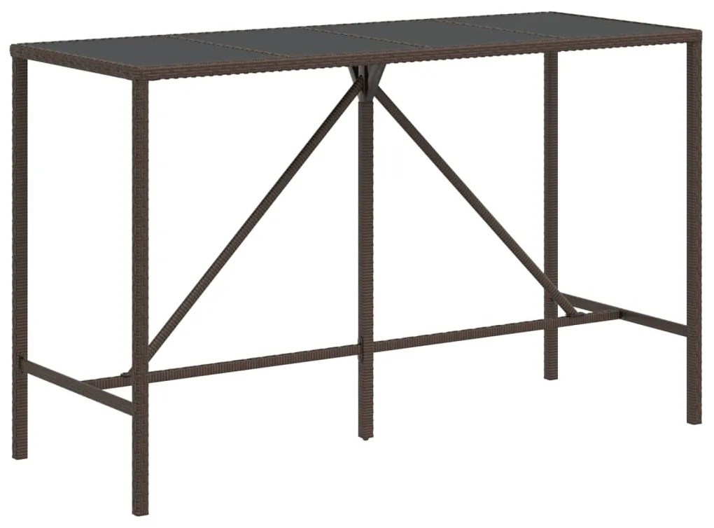 Tavolo bar con piano in vetro marrone 180x70x110 cm polyrattan