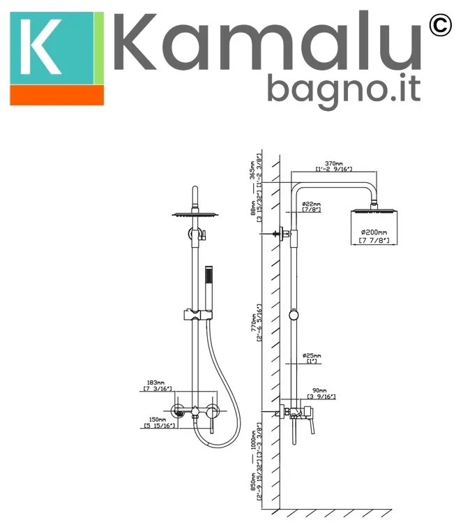 Kamalu - Colonna doccia colore nero in acciaio inox | KAM-ARTE NERO