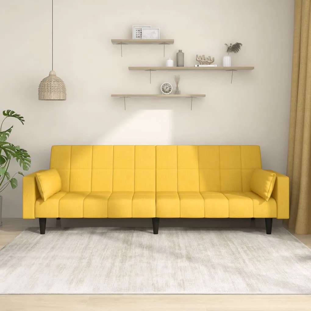 Divano Letto A 2 Posti Con 2 Cuscini Giallo İn Tessuto /