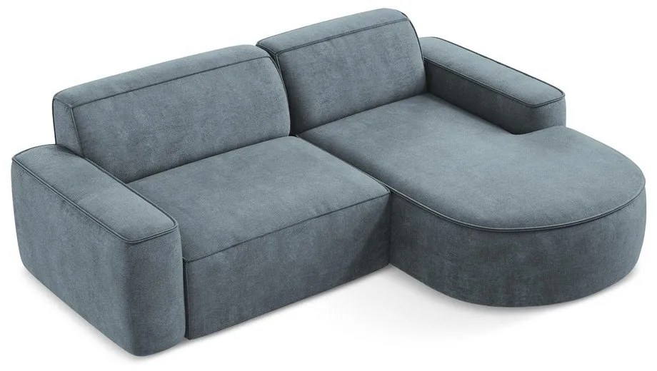 Divano angolare blu polveroso (con penisola a destra/con chaise lounge) con rivestimento in ciniglia Omao – Makamii