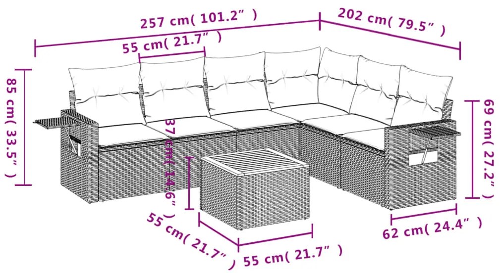 Set divano da giardino 7 pz con cuscini beige misto polyrattan