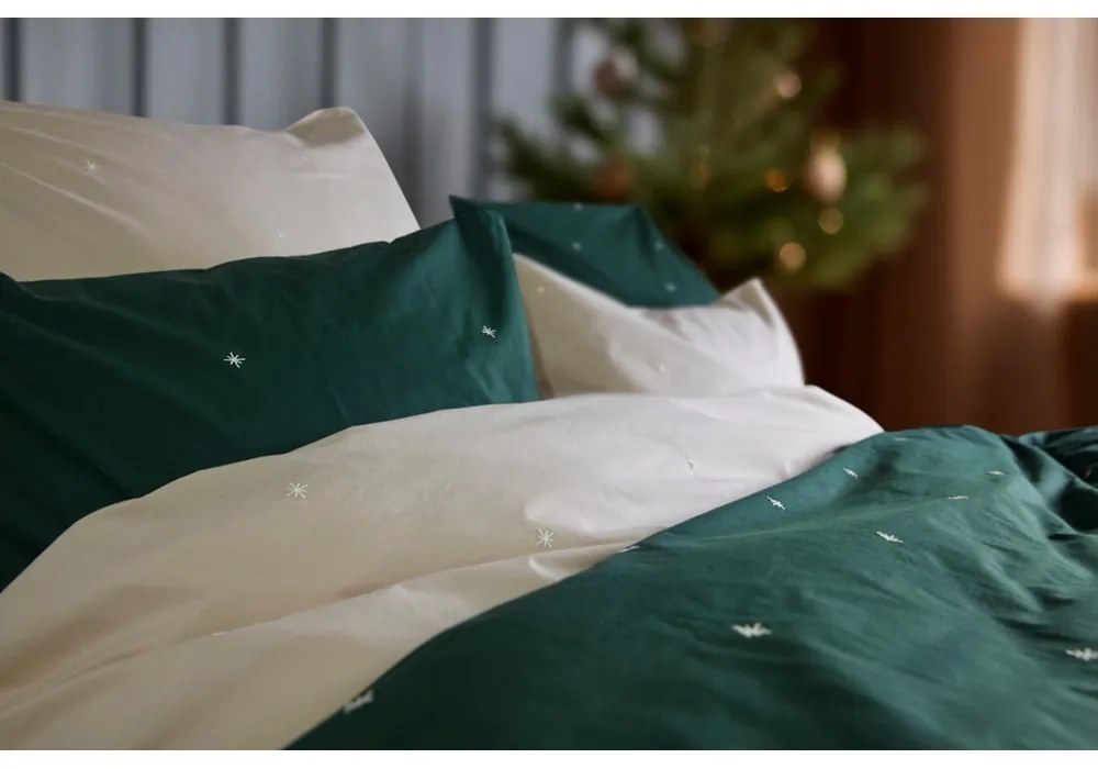 Set copripiumino e federa beige in percalle di cotone per letto singolo 140x200 cm Christmas Fable – JUNA