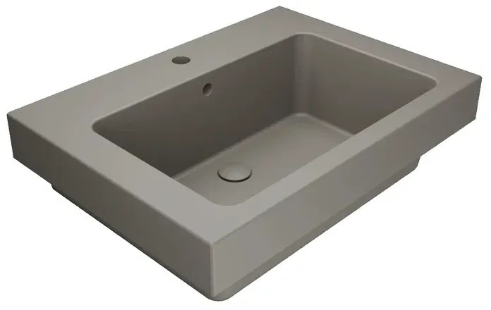 Lavabo da incasso con bordo a vista rettangolare vasca centrale Alaqua L 70 x H 25 x P 21 cm in ceramica matera matt